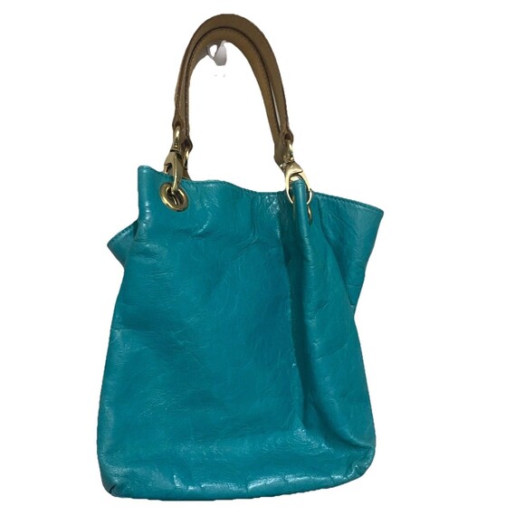 Turquoise leather Maurizio Taiuti bucket handbag Gold hardware - Picture 3 of 16